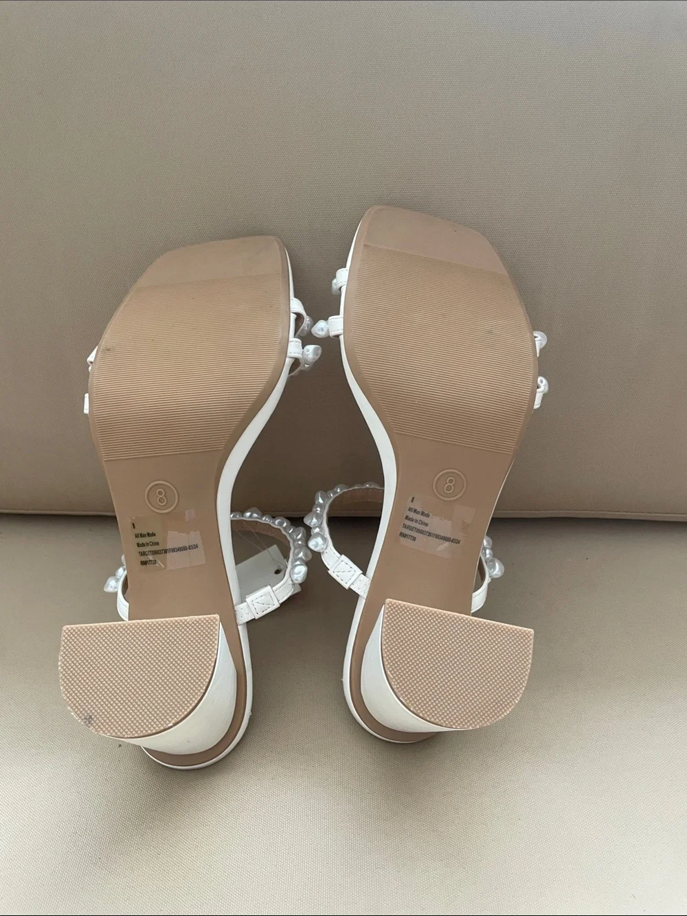 a new day Pearl-Embellished Cream Strappy Mules